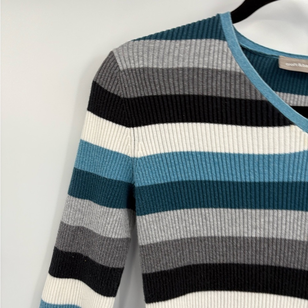 Croft and borrow blue 90s retro 2000s stripe v neck long sleeve sweater small - Picture 4 of 13